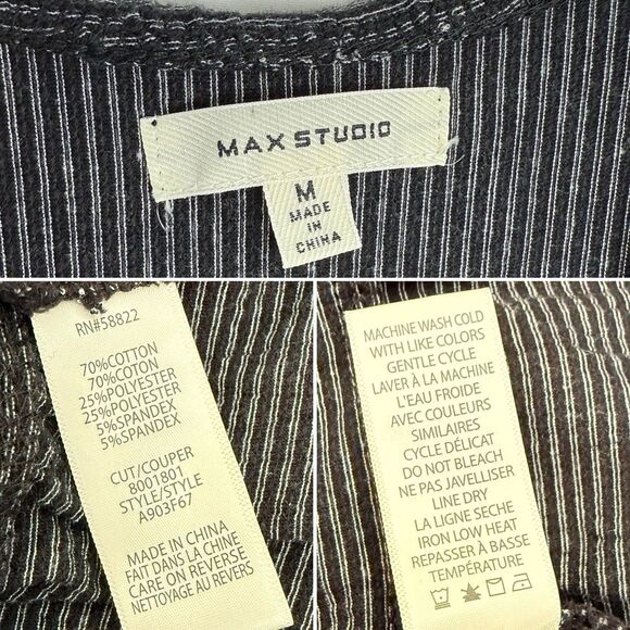 Max Studio Black Tiered Ruffle Smocked Striped A Line Dress Womens Size M - Picture 11 of 16